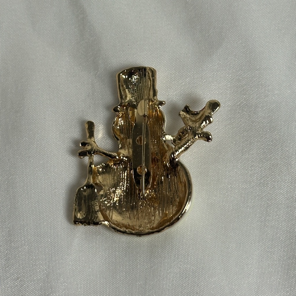 Festive Snowman Brooch with Gold Accents - Picture 2 of 3